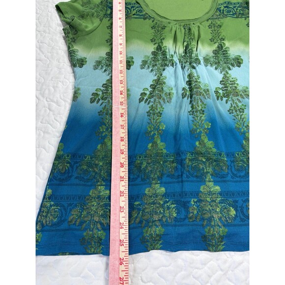 Axcess Liz Claiborne Green Blue Ombré Sheer Layered Short Sleeve Blouse size xl - Picture 3 of 5